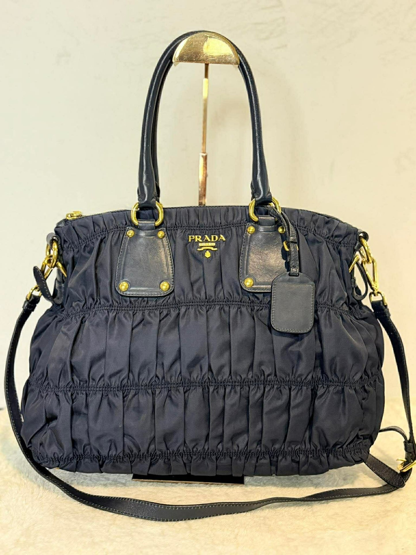 Prada – Nylon Ruched Tote (Black)