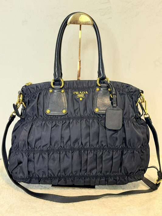 Prada – Nylon Ruched Tote (Black)