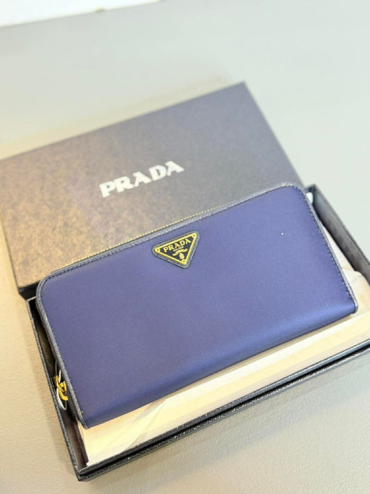 Prada – Triangle Logo Zip Around Wallet (Navy Blue)