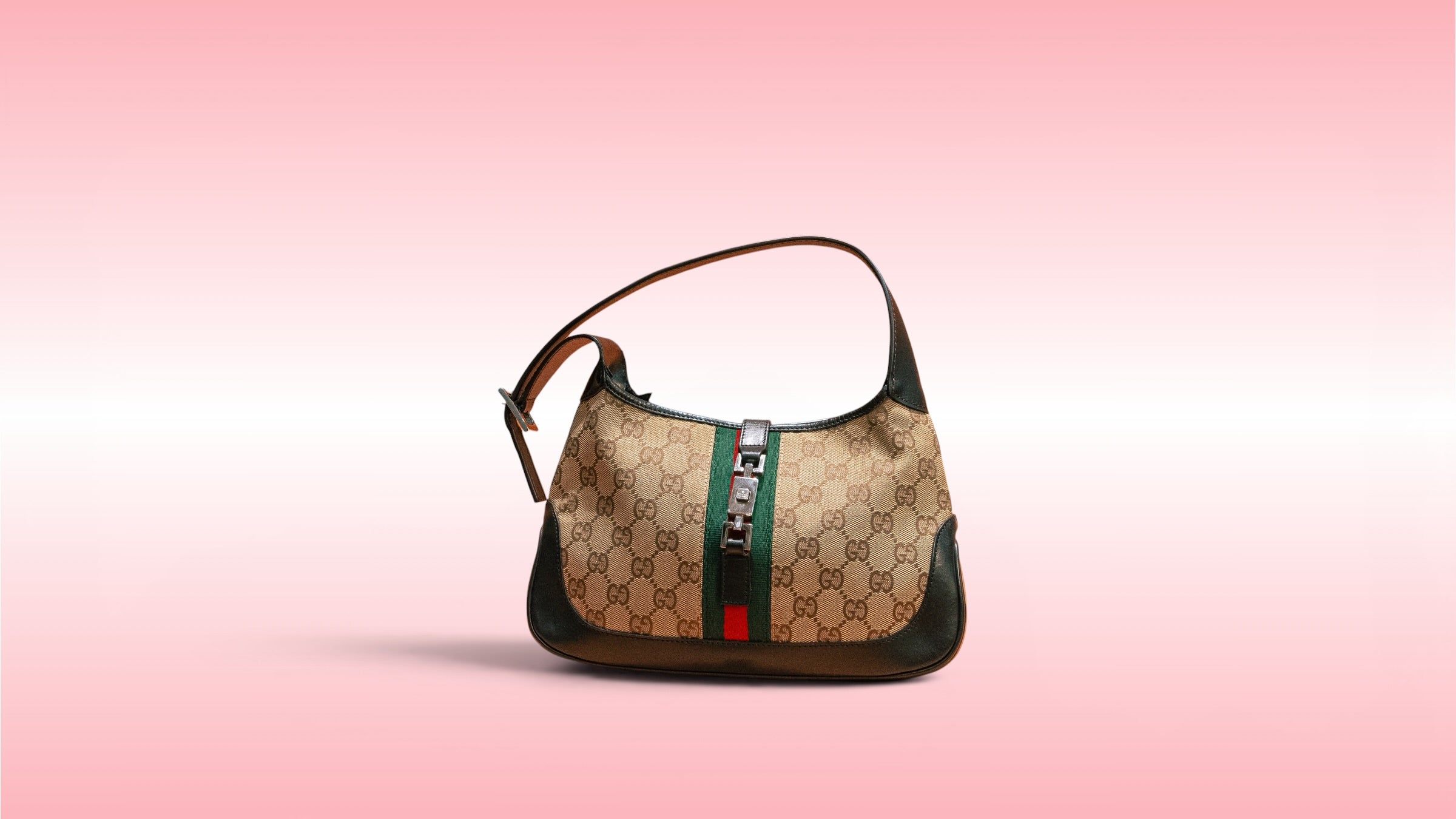 Gucci Brown GG Canvas Web Jackie Shoulder Bag