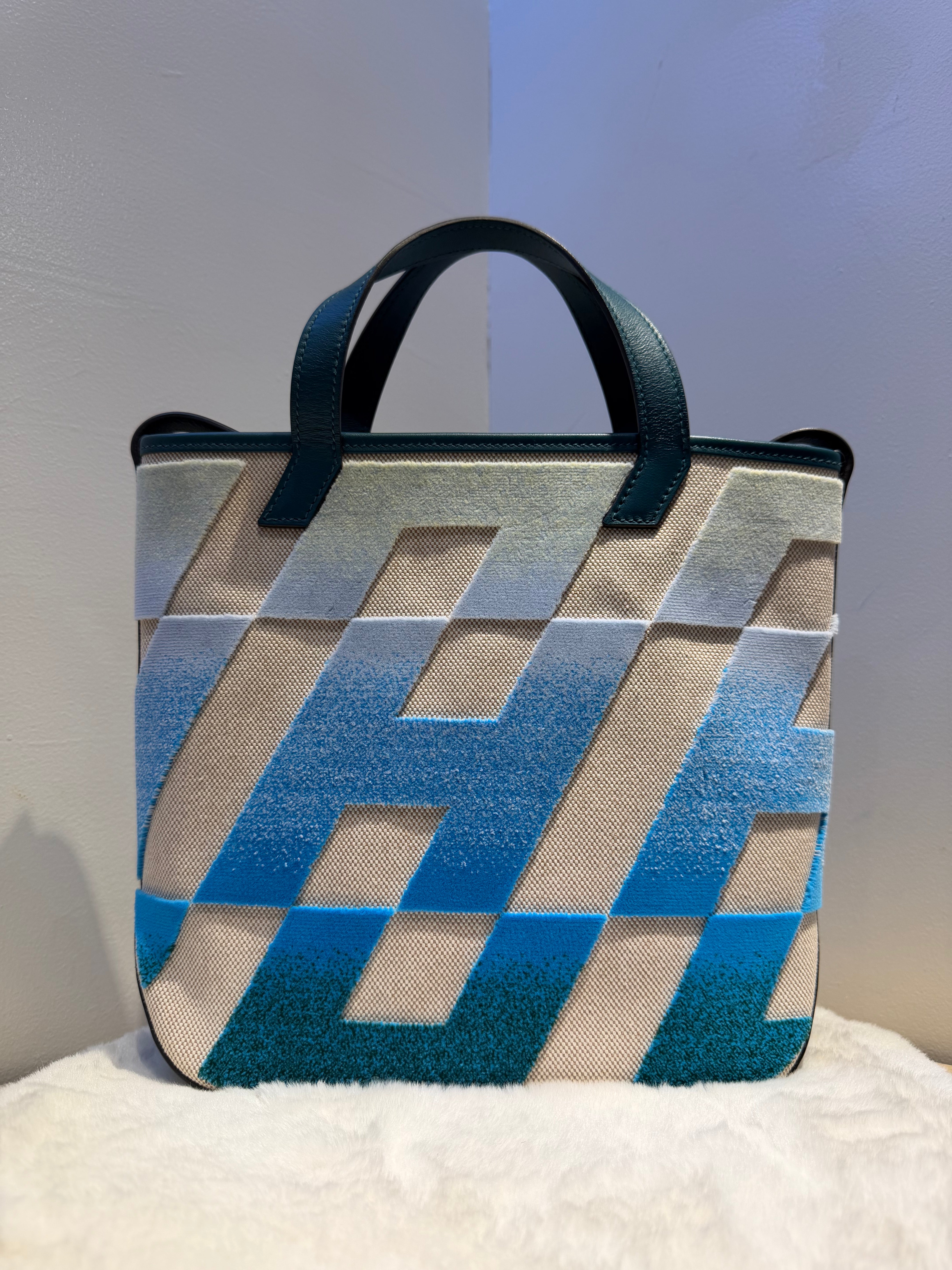 Hermes Cabas  H en Biais 26 (Vibrant Green and Blue Gradient)