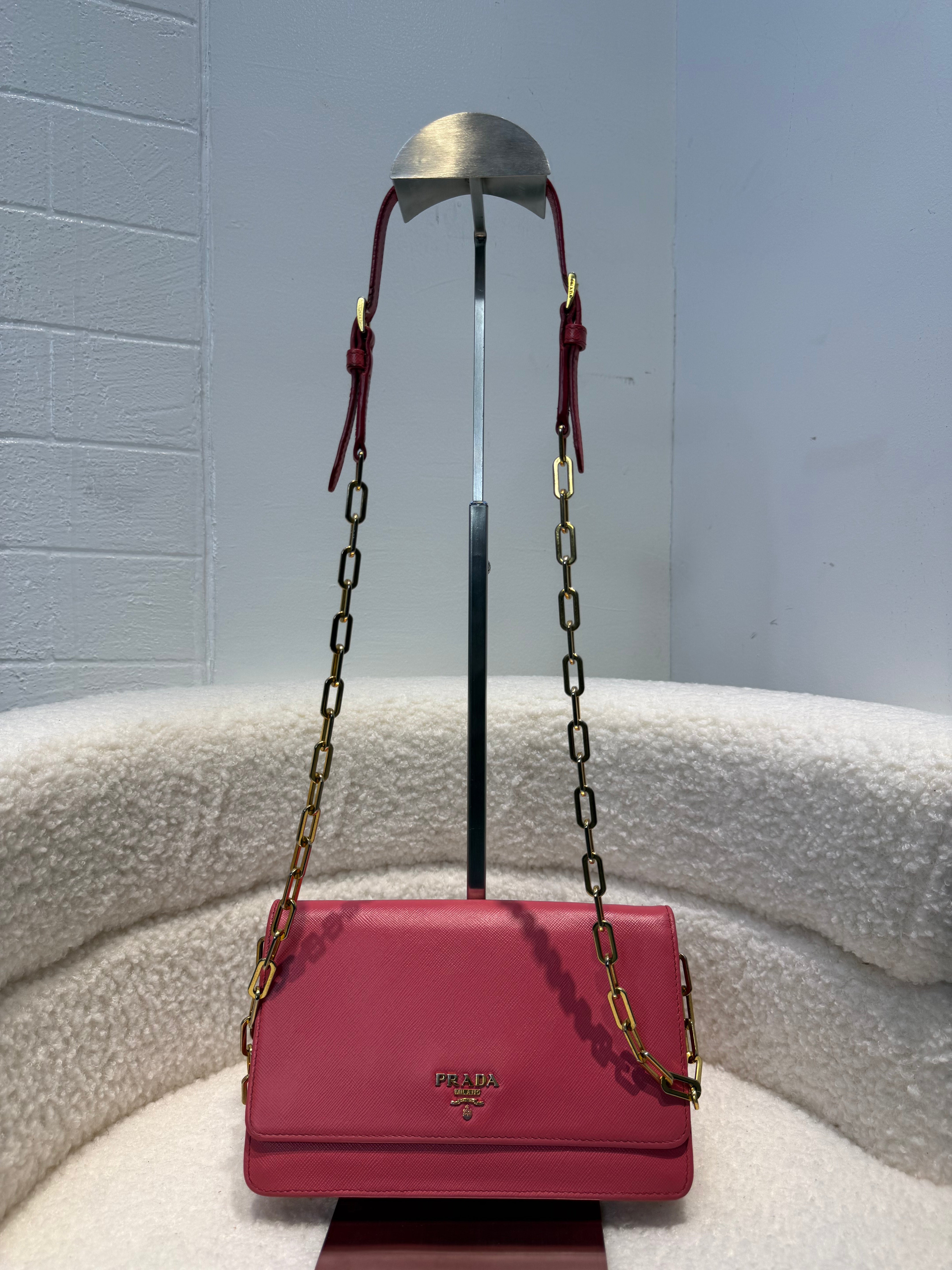 Prada Saffiano Lux Wallet On Chain Cross Body Bag