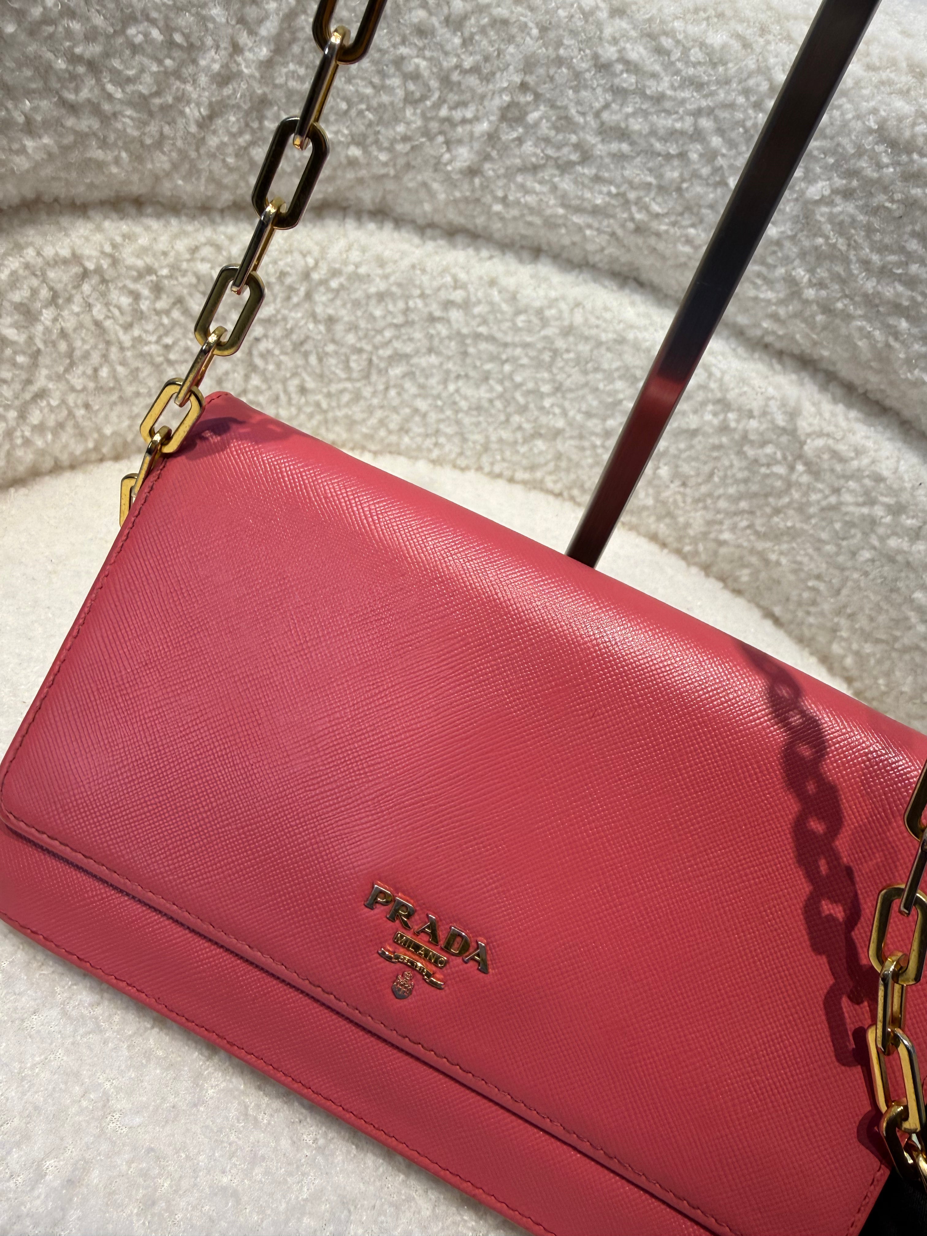 Prada Saffiano Lux Wallet On Chain Cross Body Bag