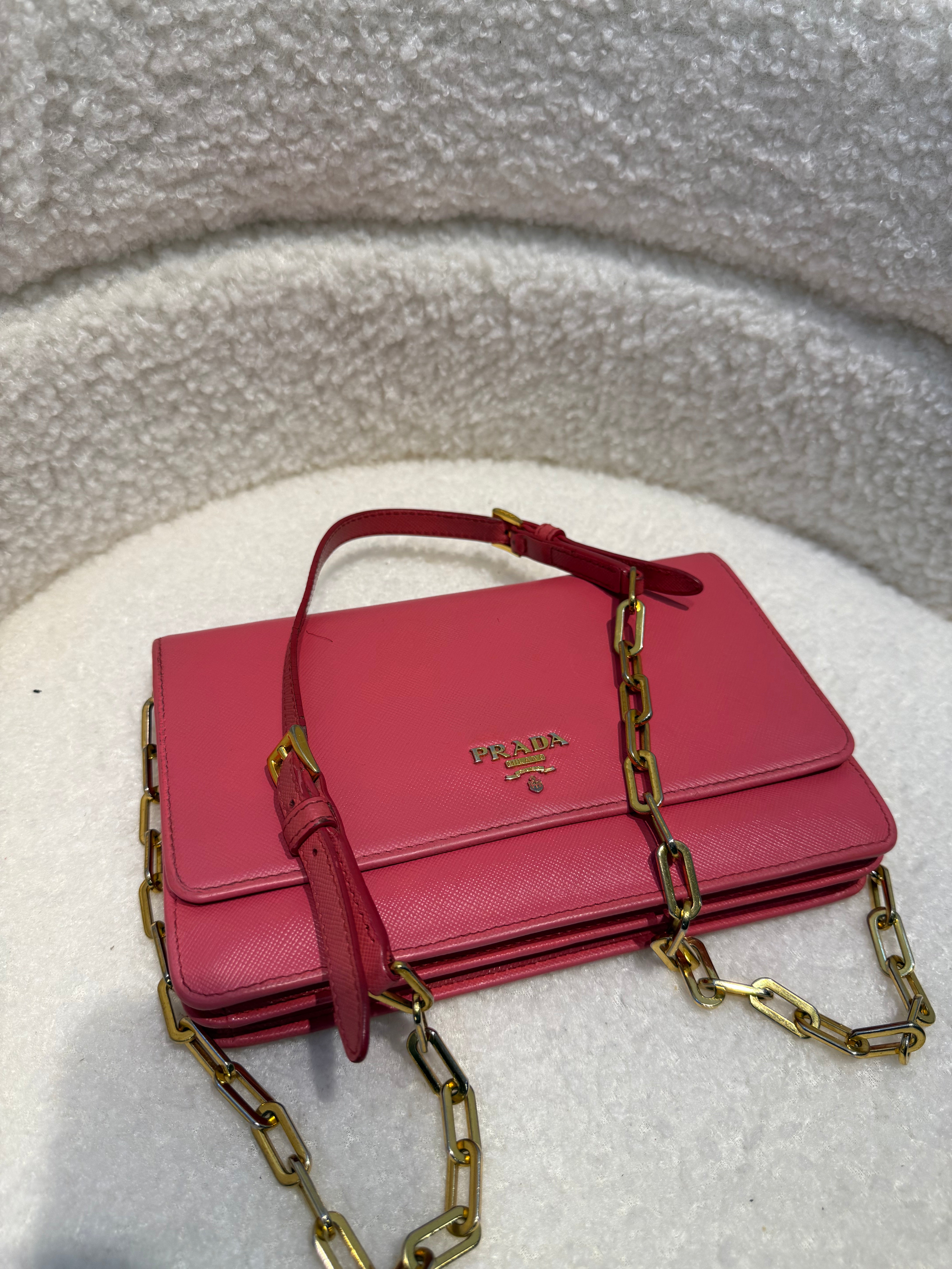 Prada Saffiano Lux Wallet On Chain Cross Body Bag
