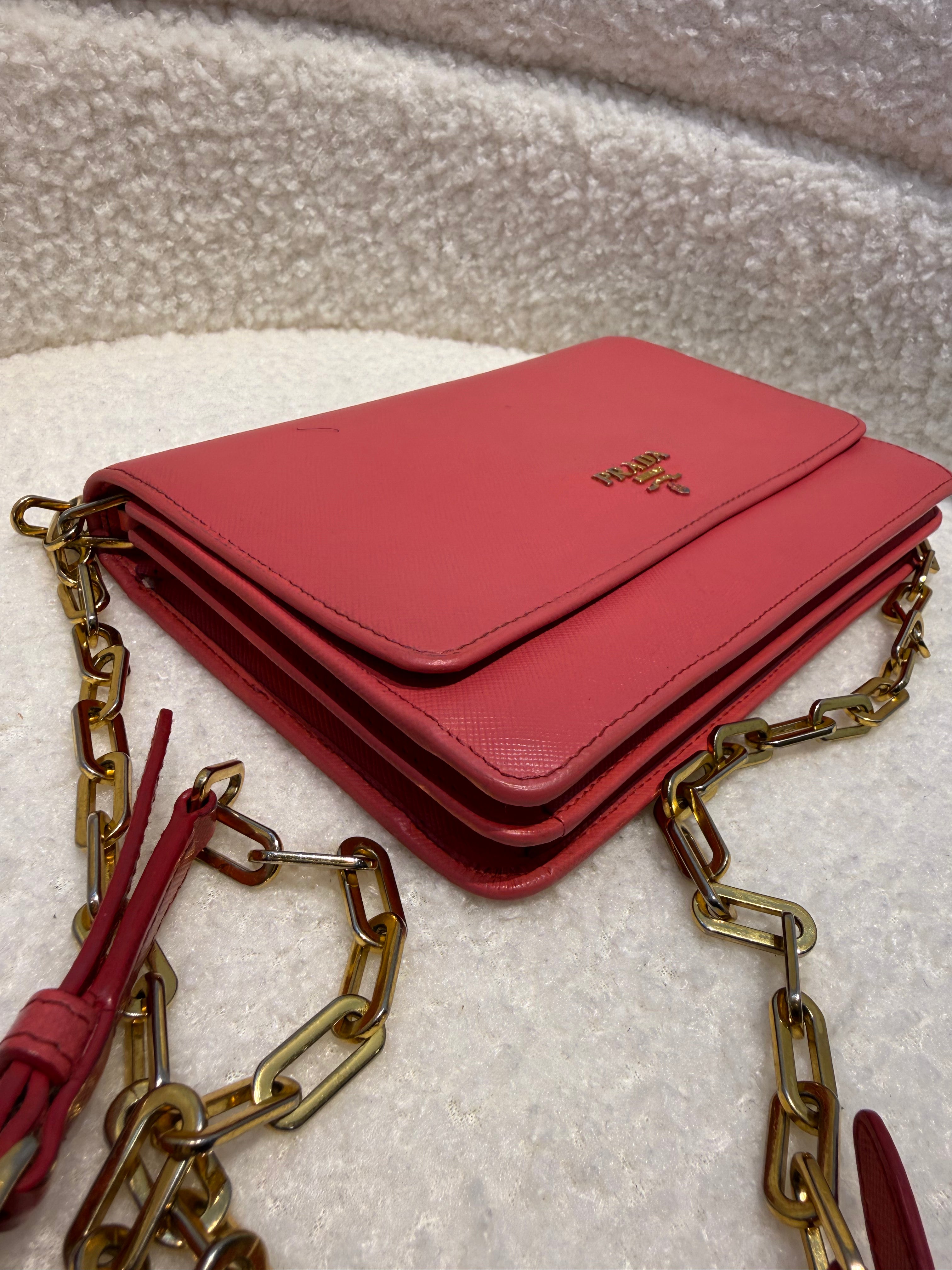 Prada Saffiano Lux Wallet On Chain Cross Body Bag