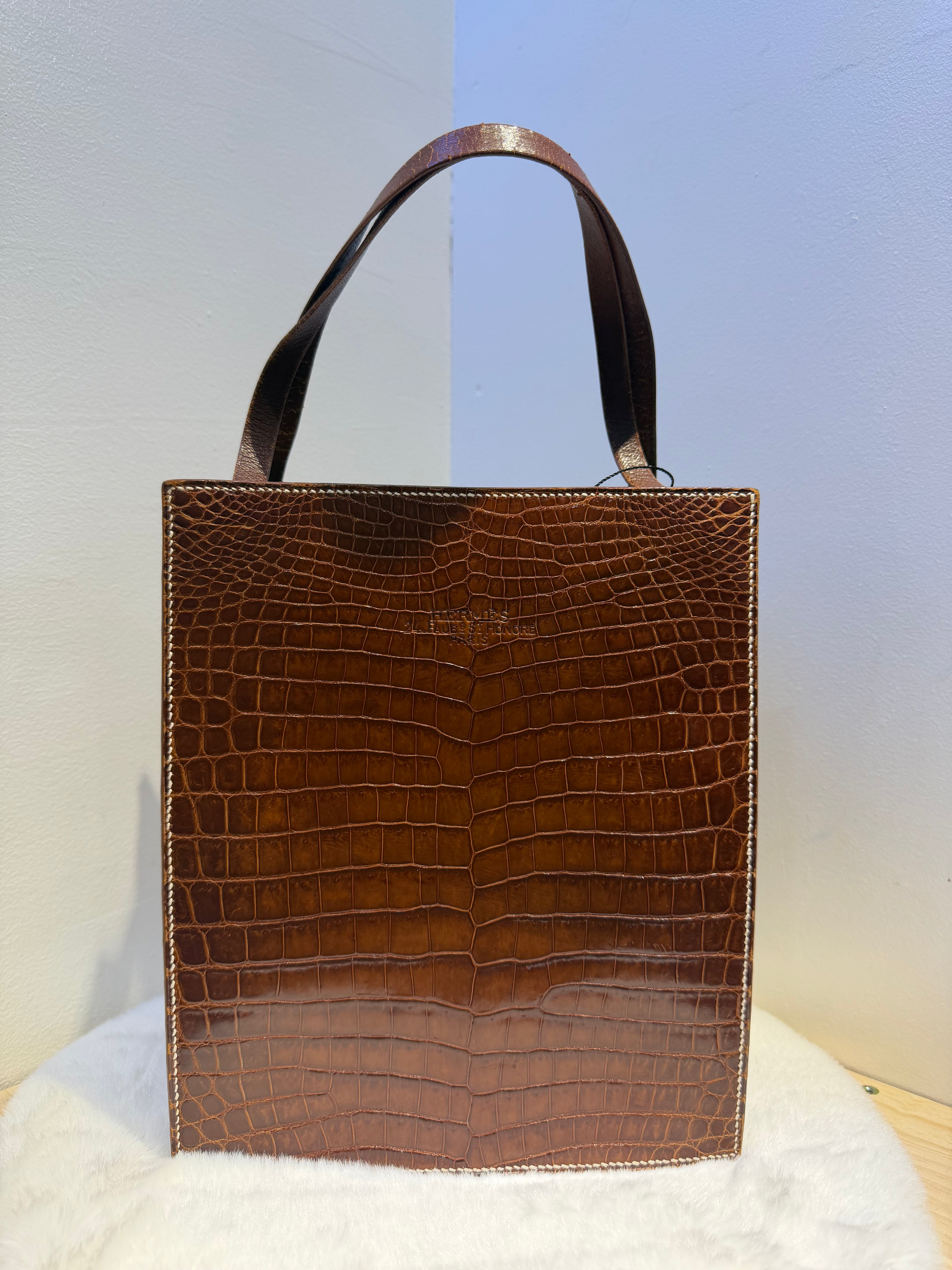 Hermes Lucy Bag Tote Crocodile Leather 8 (Brown)